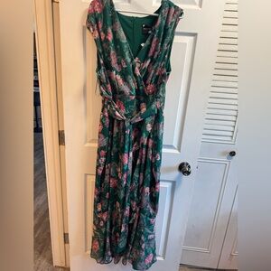 Maison Tara Green and Pink Floral Maxi Dress
